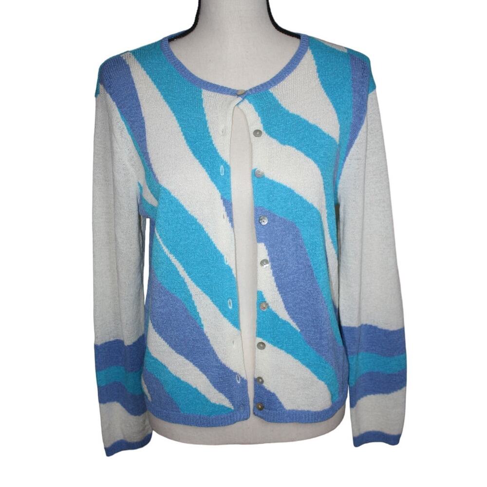 Marisa Christina Vintage Button Down Sweater Women's Small Blue White Tight Knit